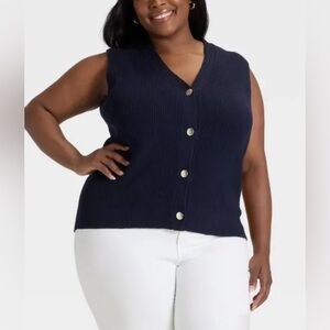 Women’s Navy Blue Button cardigan Sweater Vest-2X